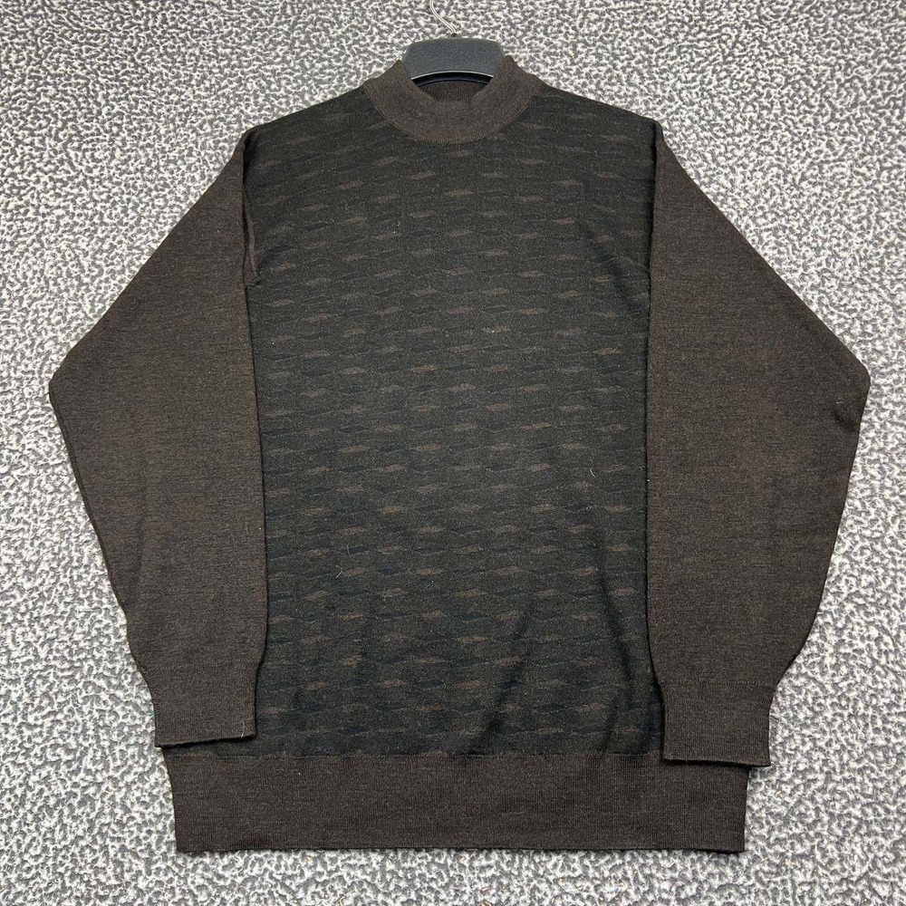 Ao Long Sweater Men 125 Brown Pure New Wool Mock Neck Long Sleeve XL
